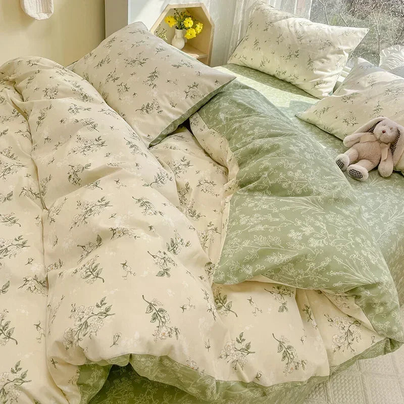 Afralia™ Double-Sided Floral Print Cotton Bedding Set - Queen Size Soft Duvet Cover Set
