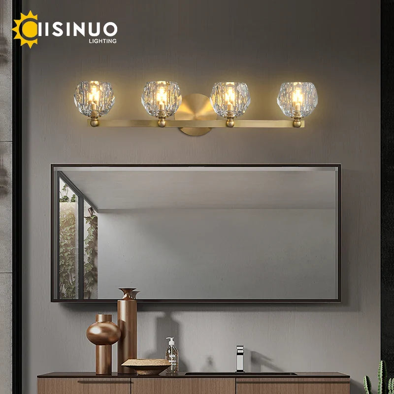Afralia™ Gold Solid Copper Crystal Vanity Light Fixtures for Bathroom and Bedroom