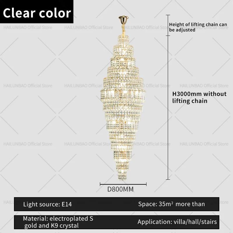 Afralia™ Crystal Spiral Staircase Chandelier: European Style Living Room Lighting