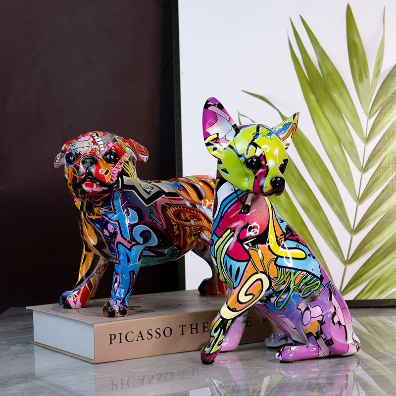 Afralia™ Chihuahua Splash Color Art Statue Crafted from Colorful Resin