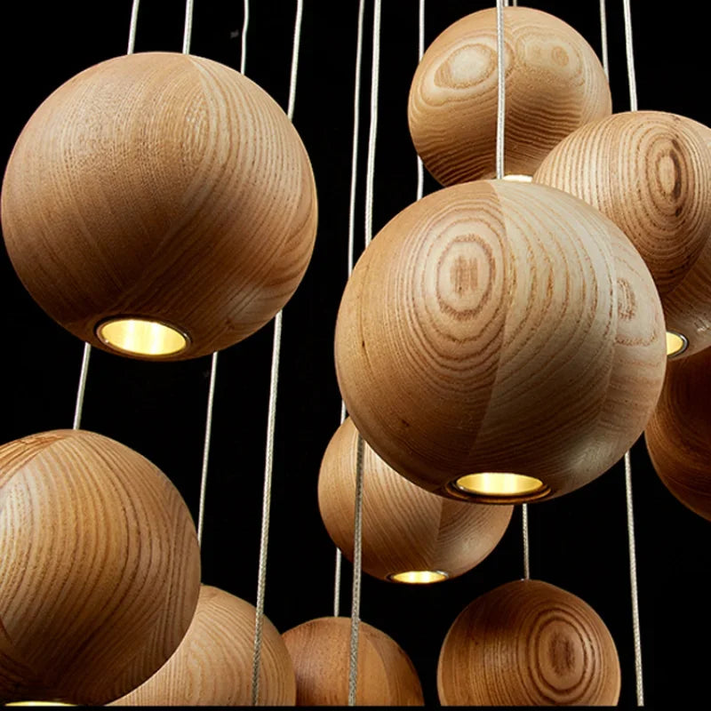 Afralia™ Wood Pendant Light: Creative Art Ball Design for Kitchen, Restaurant, and Bar.