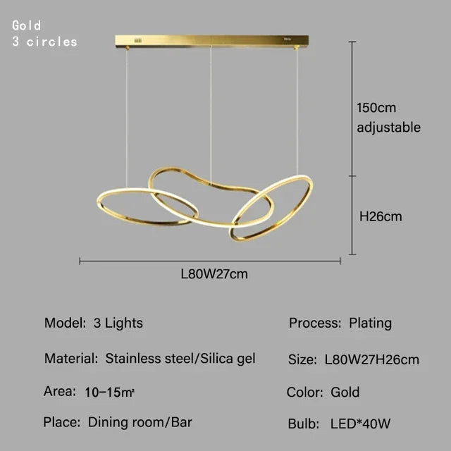 Afralia™ Stainless Steel LED Chandelier Interlocking Circles for Kitchen Island & Living Room