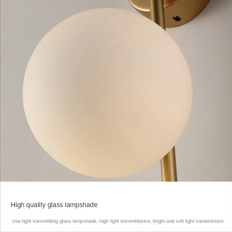 Afralia™ Gold LED Glass Ball Wall Lamp: American Style Aisle Sconce for Bedroom, Study, and Corridor