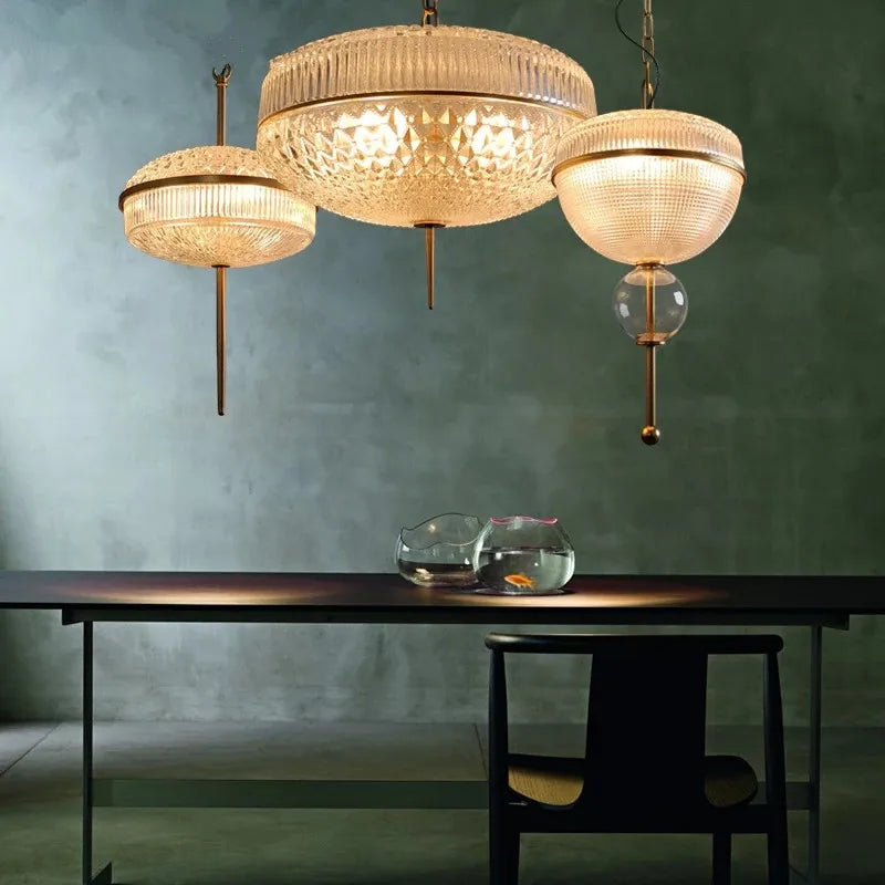 Afralia™ Yellow Glass Chandelier Pendant Lamp for Hotel, Parlor, Dining Room, Bedroom
