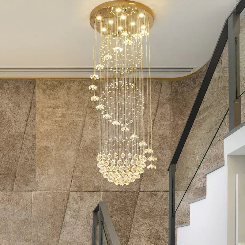 Afralia™ Crystal Hanging Chandelier Indoor Lighting Fixture for Staircase Room Decor