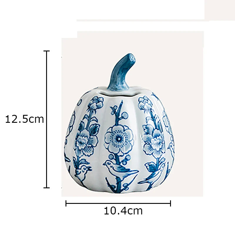 Afralia™ Blue White Porcelain Pumpkin Vase Desk Decoration Artificial Flowers Bouquet