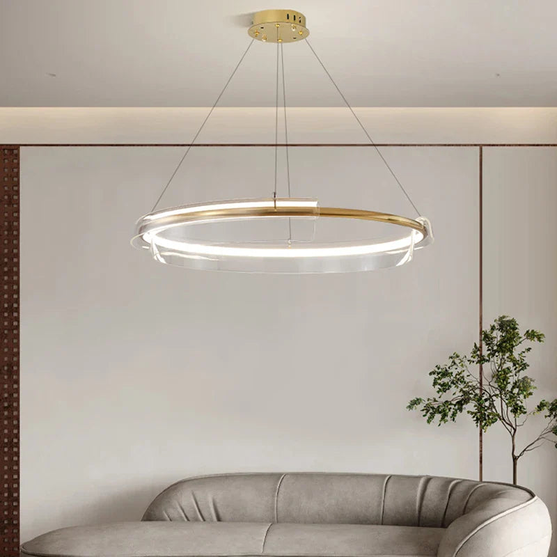 Afralia™ Gold Ring Chandelier LED Pendant Light Modern Hanging Lamp for Home Decoration