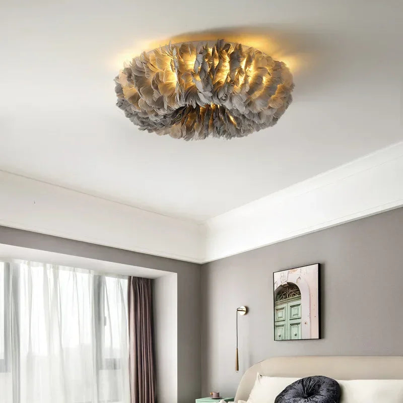 Afralia™ Feather Ceiling Lamp: Stylish Round DownLights with E27 Bulb for Home Decor