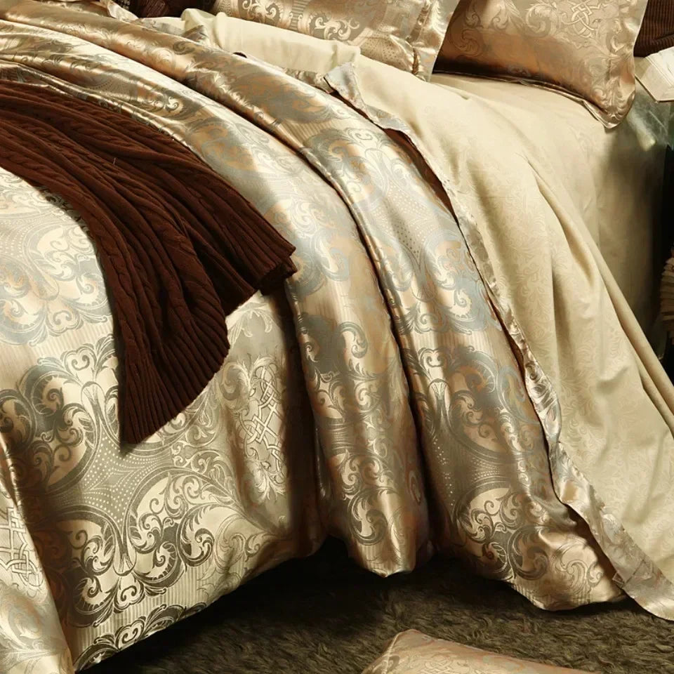 Afralia™ Satin Jacquard Duvet Cover Set King Queen Size Luxury Bedding