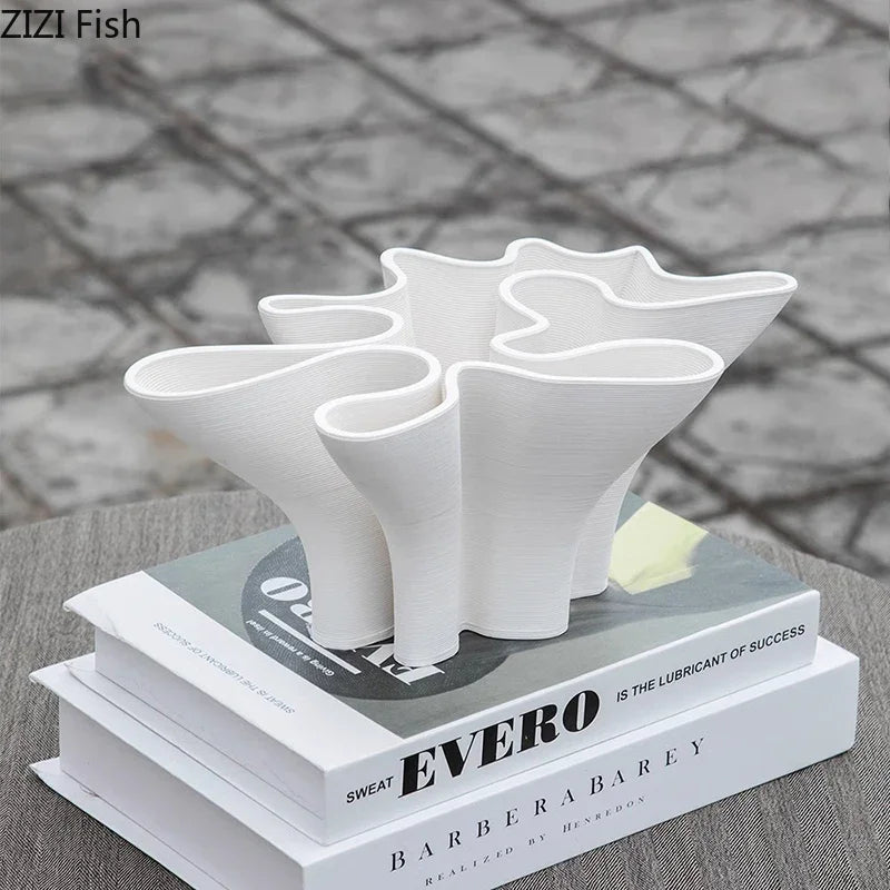 Afralia™ Ceramic Floral Edge Vase - Desk Decoration Flowers and Artificial Arrangement