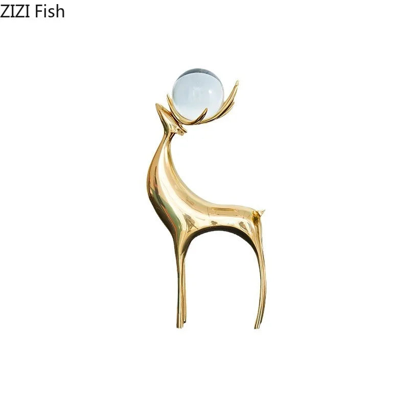 Afralia™ Brass Deer Statue Desk Ornament - Golden Deer Sculpture for Room Decor