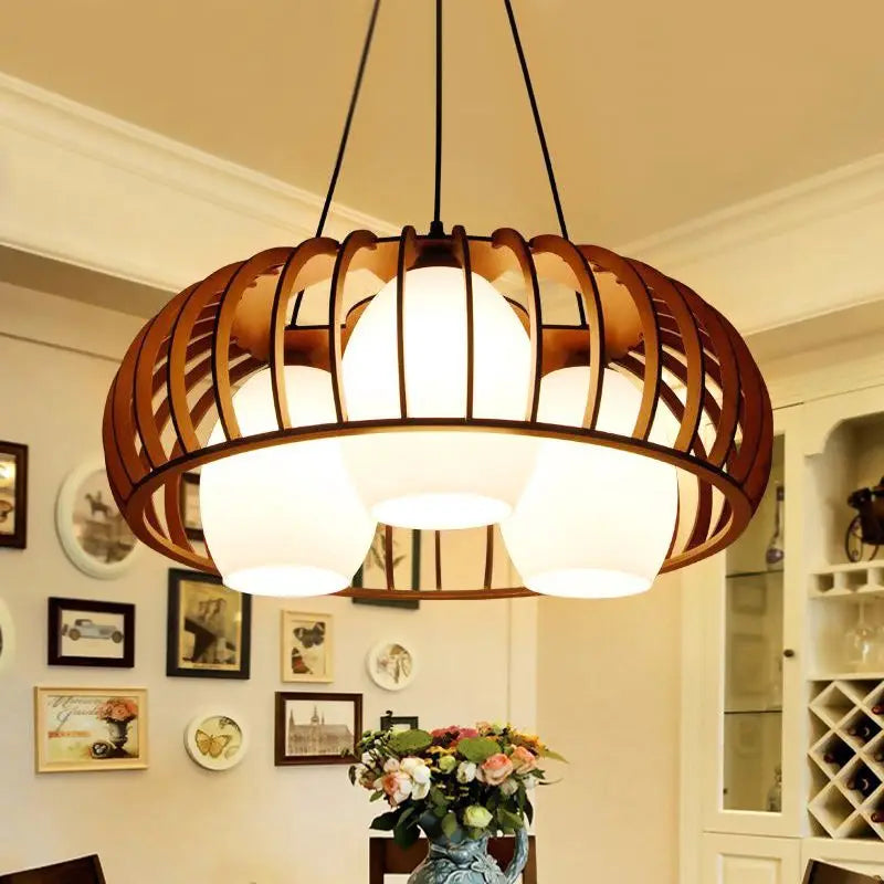 Afralia™ Wooden Art Glass Pendant Lights for Classical Tea House Private Room