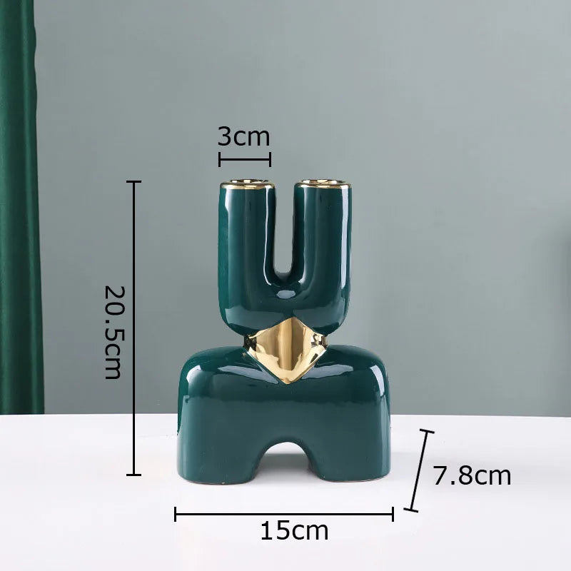 Afralia™ Gold Geometry Ceramic Vase Desk Decoration Modern Floral Room Decor Vase