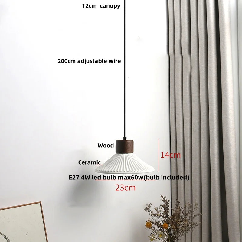Afralia™ Nordic LED Pendant Light Wood White Ceramic Hanging Lamp