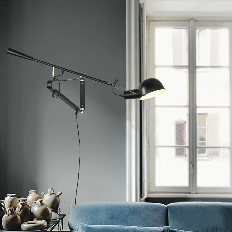 Afralia™ Dimmable LED Wall Lamp, Rotating Long Pole, Swinging Black and White Industrial Design