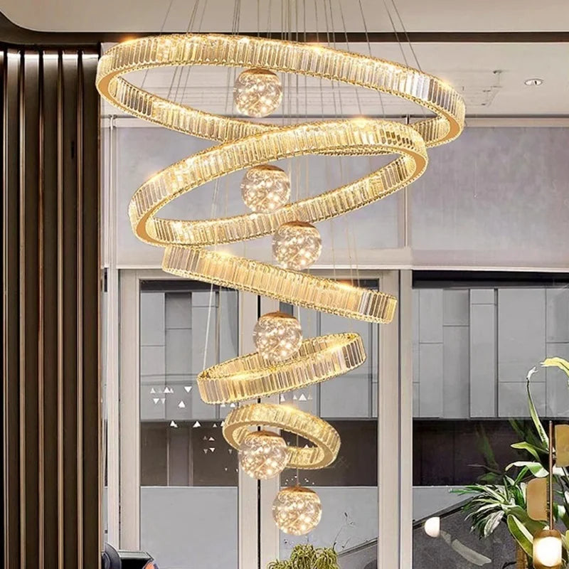 Afralia™ Crystal Chandelier LED Duplex Building High-End Luxury Large Chandelier