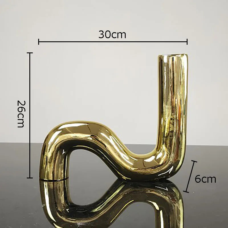 Afralia™ Curved Pipeline Ceramic Vase for Abstract Decorative Flowers Arrangement