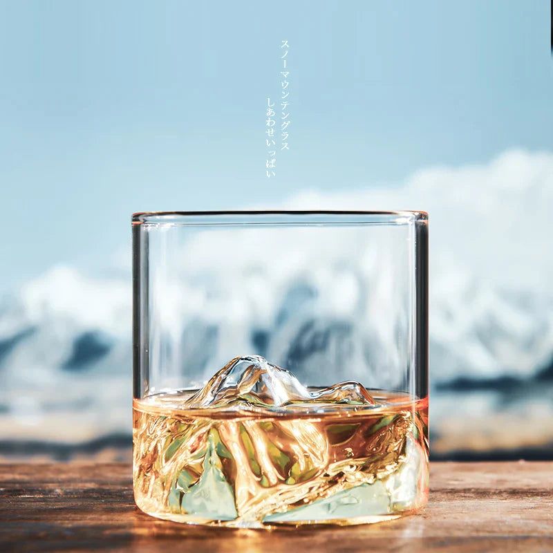 Afralia™ Glacier Wine Cup: Japanese Style Whisky Glass with Fuji Artwork