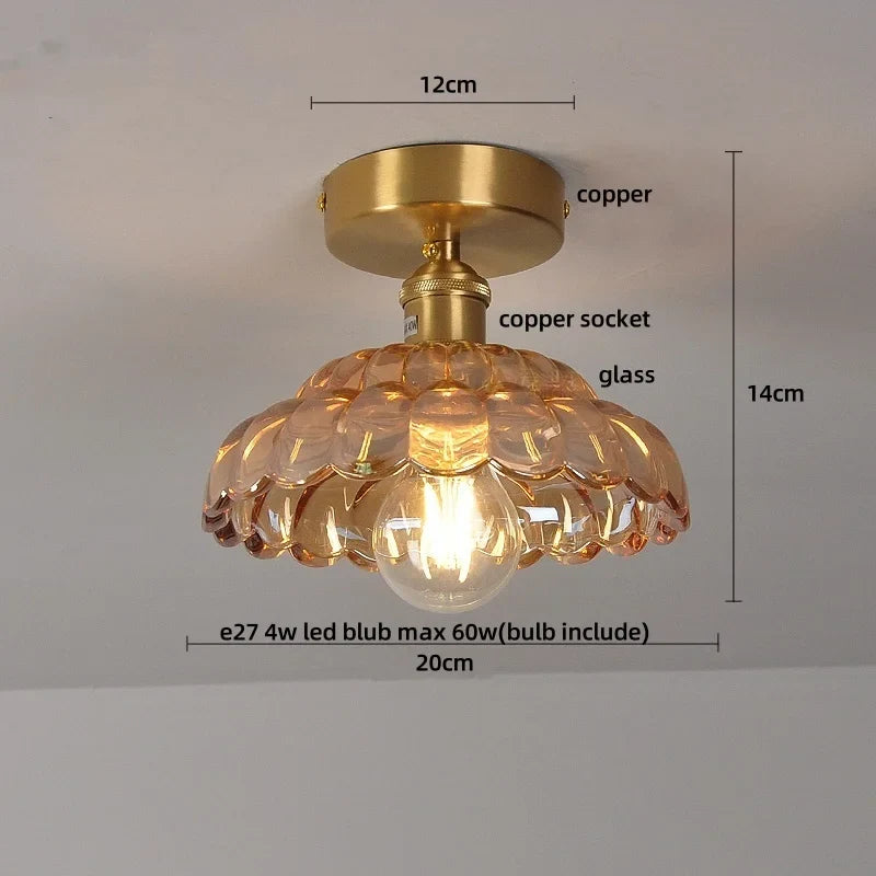 Afralia™ Wood Ball LED Ceiling Lamp Vintage Loft Copper Canopy Light