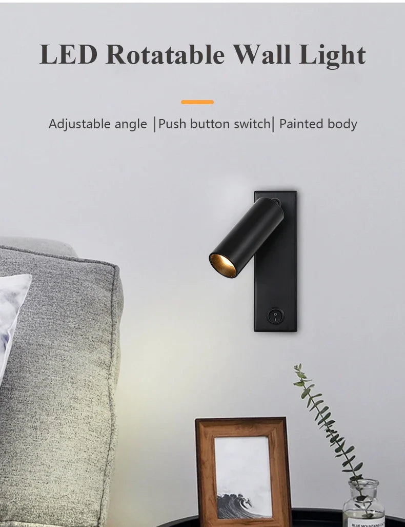 Afralia™ Black Brass LED Wall Lamp Sconce with Switch and USB Port, 3W Spotlight