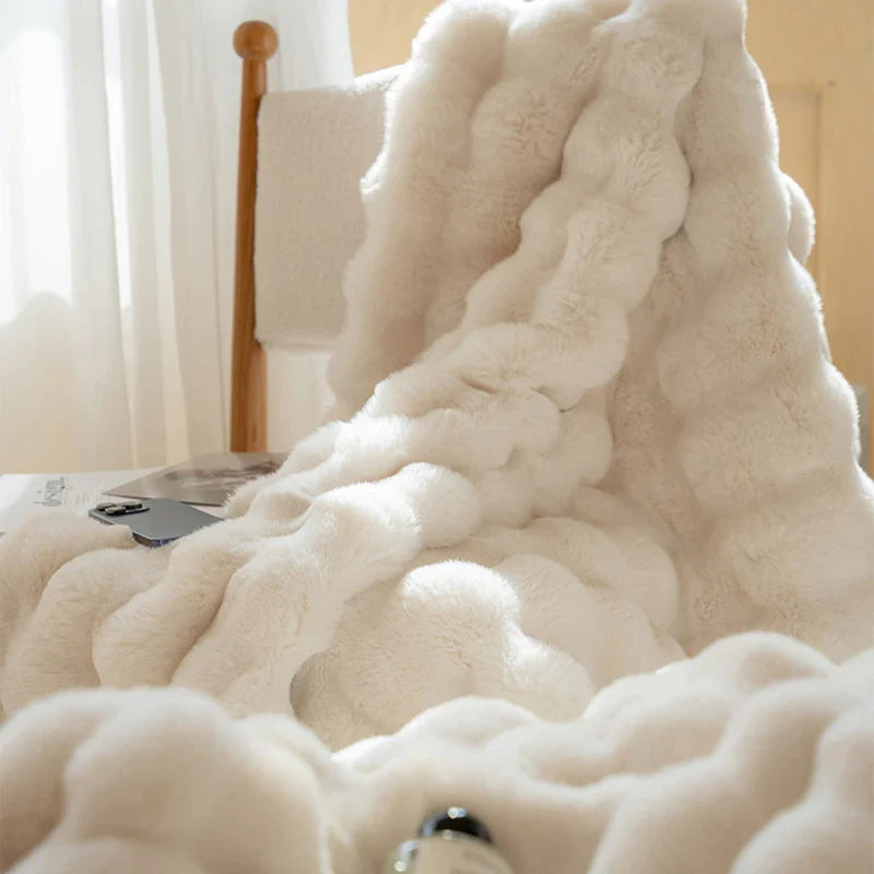 Afralia™ Winter Rabbit Fur Throw Blanket in Luxe Milk Velvet - High-End Luxury Warmth