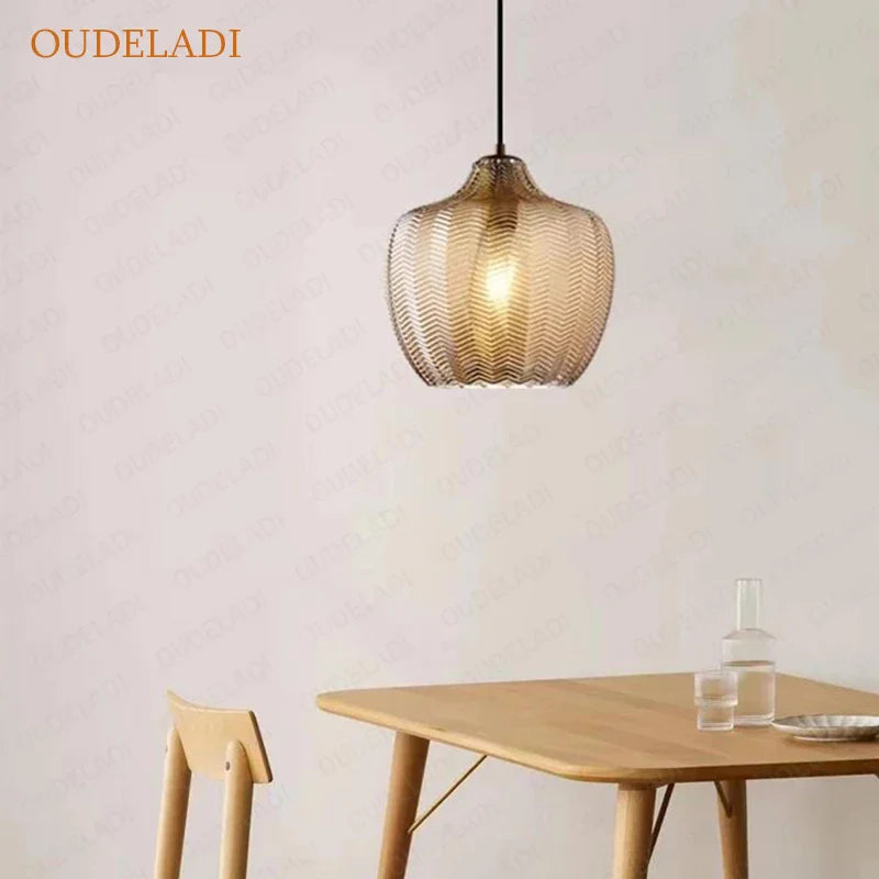 Afralia™ Amber Glass Pendant Lights for Kitchen, Restaurant, Bedroom - E27 Luminaires