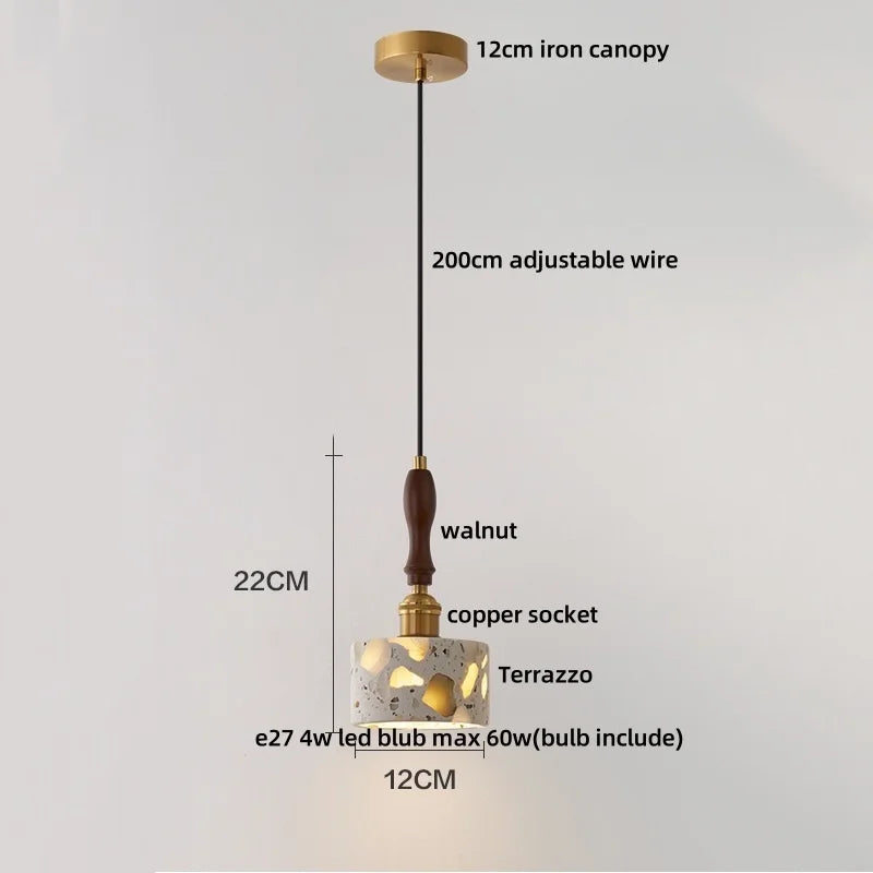 Afralia™ Terrazzo Stone LED Pendant Light - Brown Wood Wabi Sabi Decor