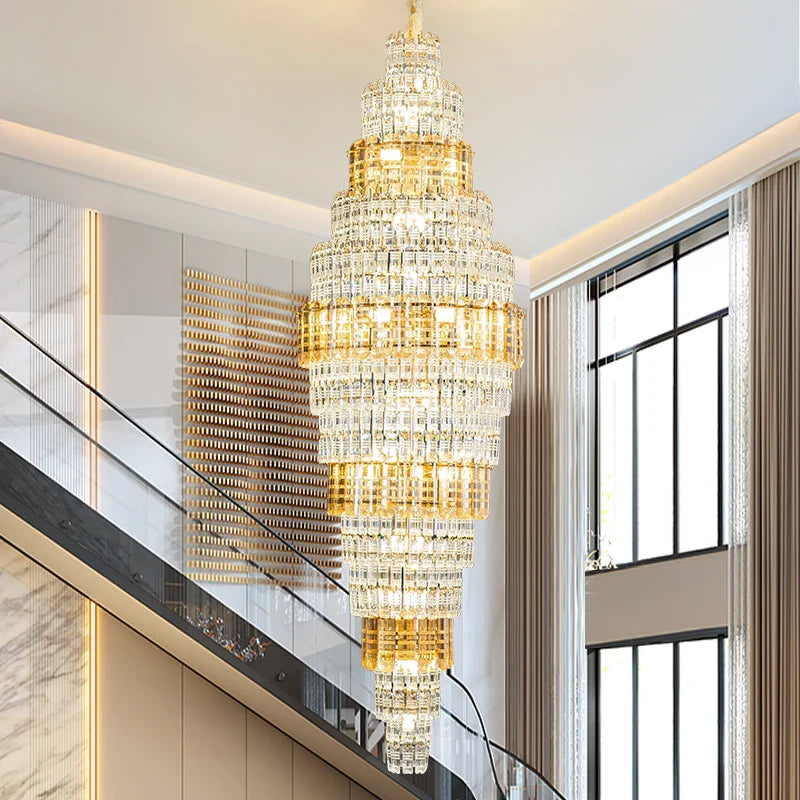 Afralia™ Crystal Duplex Chandelier: Luxe Hollow Design for Living Room, Staircase.