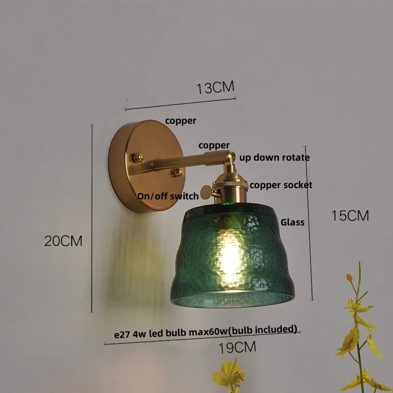 Afralia™ Clear Glass LED Wall Lights Brass E27 Pull Chain Switch Bedside Lamp