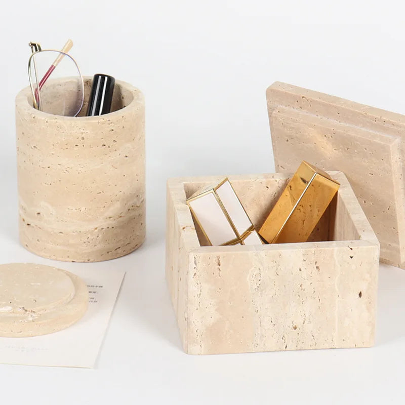 Afralia™ Marble Jewelry Organizer Canister for Bathroom Storage