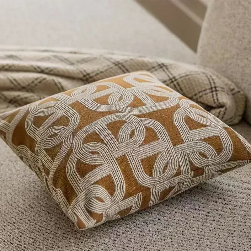 Afralia™ Geometric Jacquard Cushion Cover - Brown Coffee Color Light Luxury Modern Decor Pillows