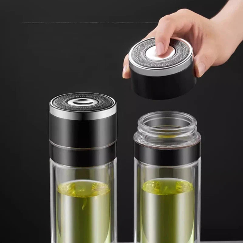 Afralia™ Insulated Glass Cup: Large Capacity, One-Click Open Lid, Heat-Resistant Double-Layer