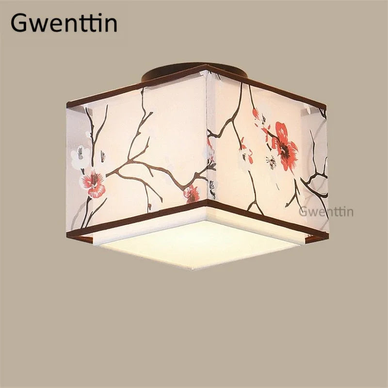 Afralia™ Vintage Linen Fabric Ceiling Light: Chinese Style LED Lamp for Home Decor
