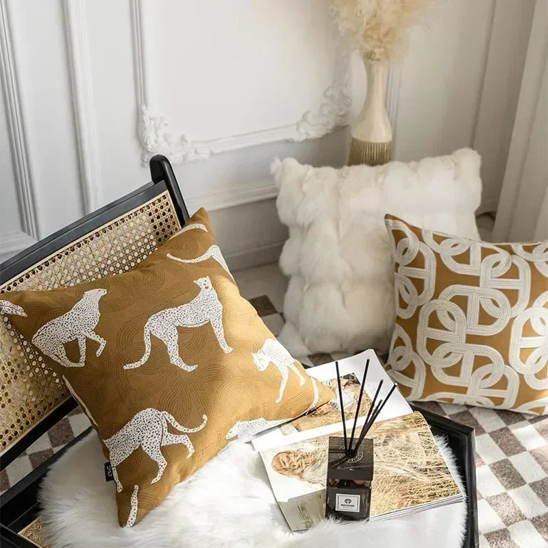 Afralia™ Geometric Jacquard Cushion Cover - Brown Coffee Color Light Luxury Modern Decor Pillows