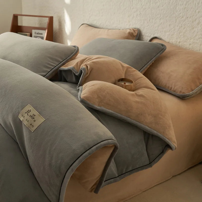 Afralia™ Color Block Milk Velvet Duvet Cover - Warm Single Bedclothes for Autumn/Winter