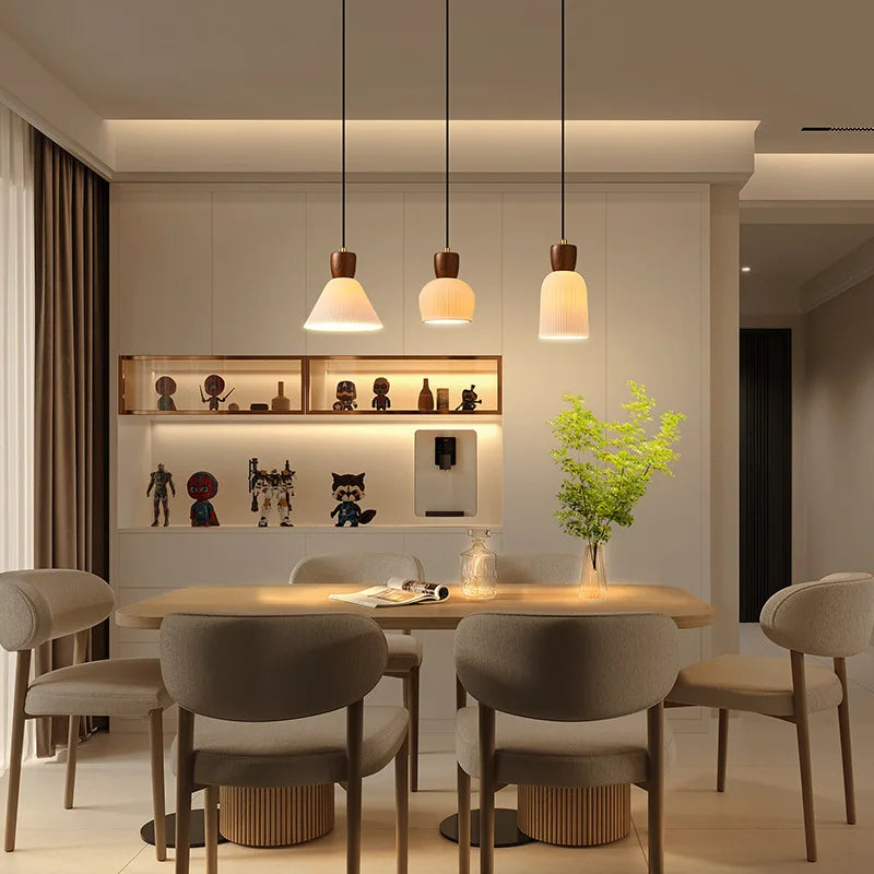 Afralia™ Walnut Ceramic Nordic LED Pendant Lights: Modern Japanese Style for Home, Cafe & Restaurant