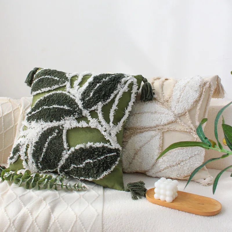 Afralia™ Embroidered Tufted Cotton Canvas Pillow Cover 45*45cm for Living Room