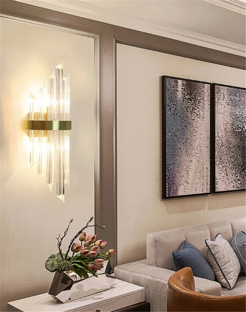 Afralia™ Black Gold Crystal Wall Sconce LED Light for Bedroom Living Room Home Décor