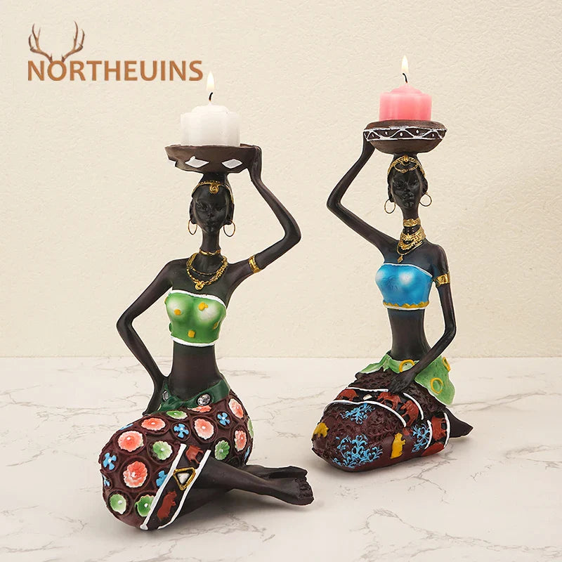 Afralia™ Exotic Black Woman Candlestick Figurine: Elegant African Resin Decor for Dining Table