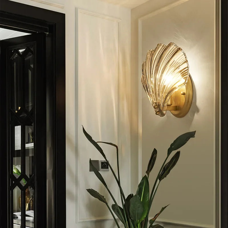 Afralia™ Glass Shell Led Wall Lamp: Modern Hall Sconce with Creative Lighting for Bedroom, Kitchen.