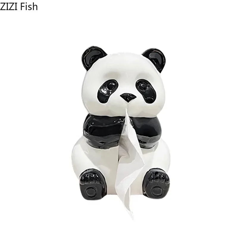 Afralia™ Panda Ceramic Tissue Box: Modern Home Decor & Napkin Holder for Coffee Table