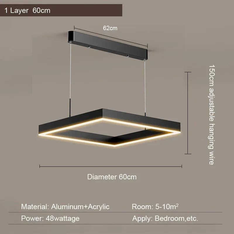 Afralia™ Modern Black Aluminum Square Pendant Light for Home Loft Decor