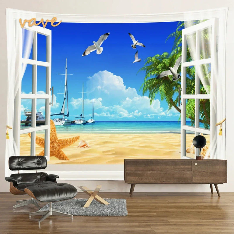 Scenic Sunset Palm Tree Tapestry by Afralia™ - Boho Beach Landscape Bedroom Decor