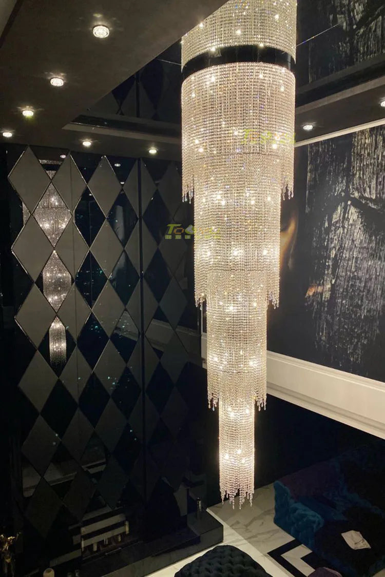 Afralia™ Crystal Chandelier: Luxury Rotating Staircase Lighting for Living Room