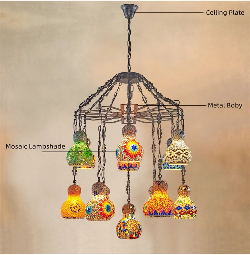 Afralia™ Turkish Mosaic Chandelier: Colorful Stained Glass Pendant Lamp