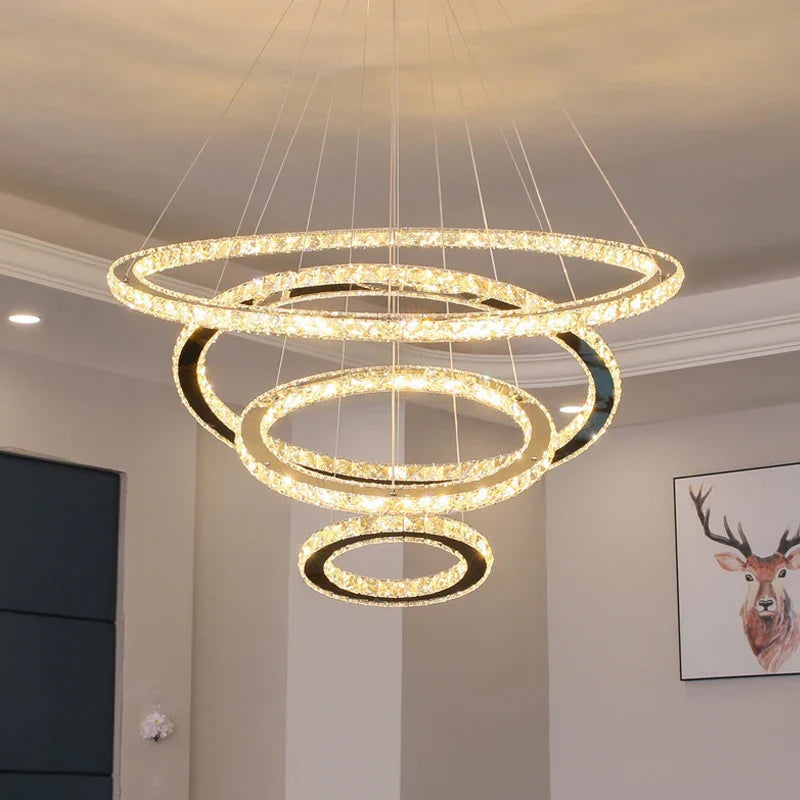 Afralia™ Gold Gloss LED Crystal Ring Chandelier for Modern Luxury Living Room