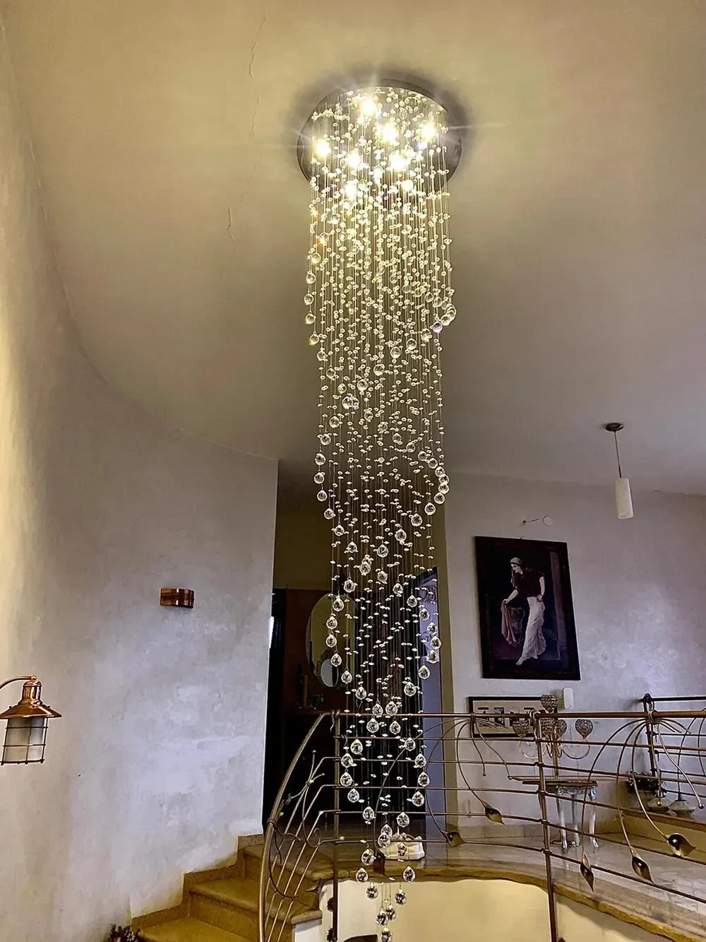 Afralia™ Crystal Chandelier for Staircase Luxury Hotel Bedroom Hanging Light