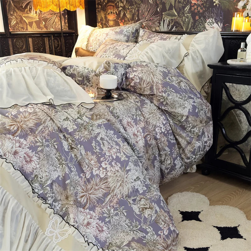 Afralia™ Exquisite Lace Ruffle Butterfly Egyptian Cotton Bedding Set