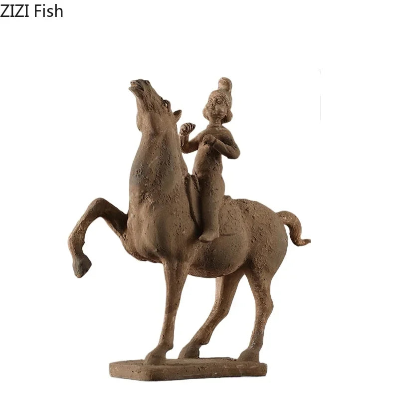 Afralia™ Terracotta Warriors Horse Sculpture Desk Decor Resin Ornament Unearthed Pottery Figurine
