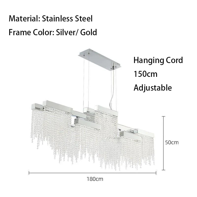 Afralia™ Crystal Tassel Chandelier: Modern Luxury Silver Hanging Lamp for Dining Room